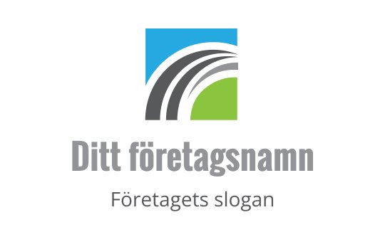 Modern logotypdesign med en blå fyrkant och svängda väginslag i svart och grönt