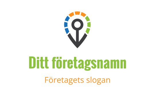 Modern logotypdesign med en platsmarkör i livliga färger och fet typografi