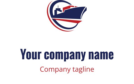 Fet röd och marinblå logotypdesign med en stiliserad båt-silhuett