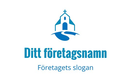 Modern logotypdesign med en kyrksiluett och en slingrande väg i blått