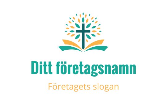 Färgglad logotypdesign med ett träd, ett kors och en öppen bok