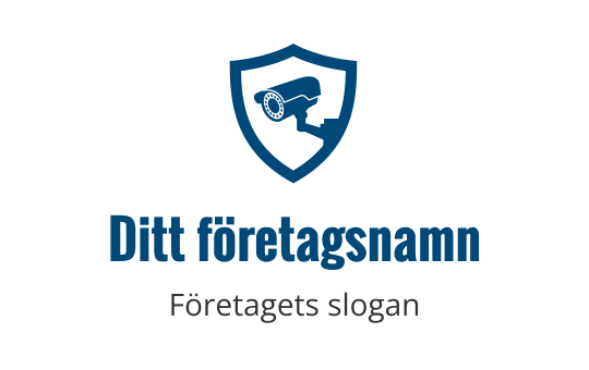 Sköldlogo med en säkerhetskamera i blå nyanser