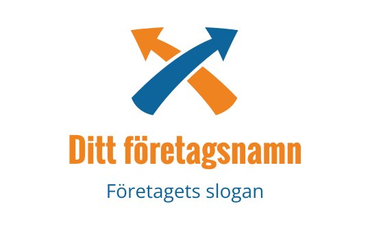Dynamisk logotypdesign med korsande pilar i blått och orange
