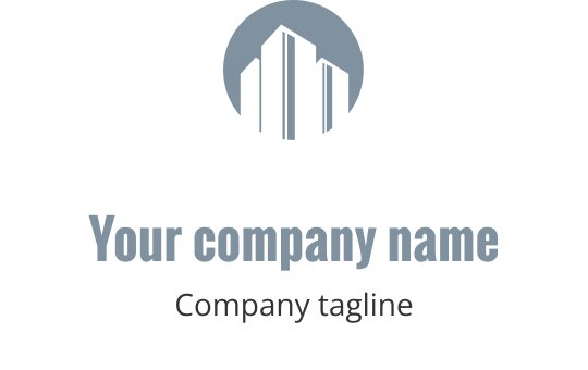 Teal logo med en stiliserad modern byggnadssilhuett