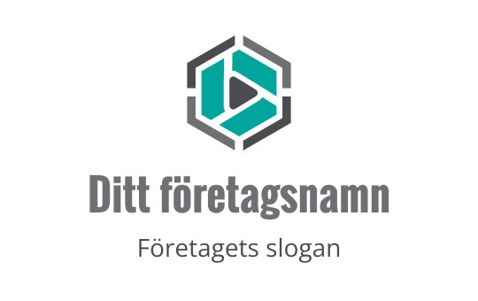 Modern hexagonal logotyp med en play-knapp i teal och grått