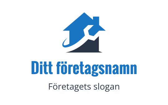 Modern blå huslogo med ett stiliserat tak och nyckelelement