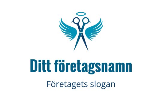 Elegant logotypdesign med saxar och vingar i blå nyanser