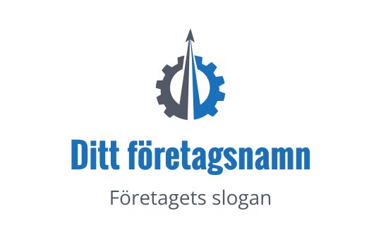 Modern logotypdesign med ett kugghjul och kompass i blått och grått