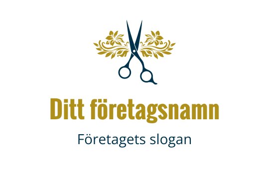 Elegant logotypdesign med saxar och dekorativa blad i guld och teal