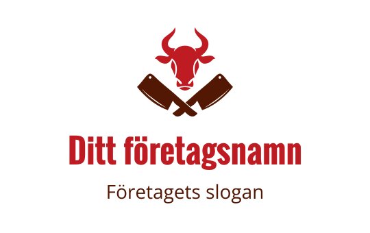 Tydlig logotyp med en djärv tjurhuvud och korsade knivar i röd och brun