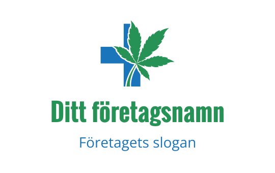 Modern logotypdesign med ett grönt blad och ett blått kors