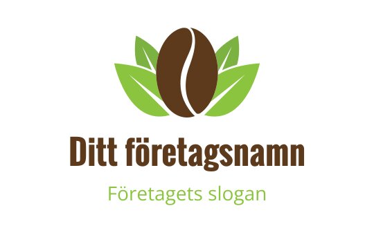 Modern logotypdesign med en kaffeböna omgiven av gröna blad