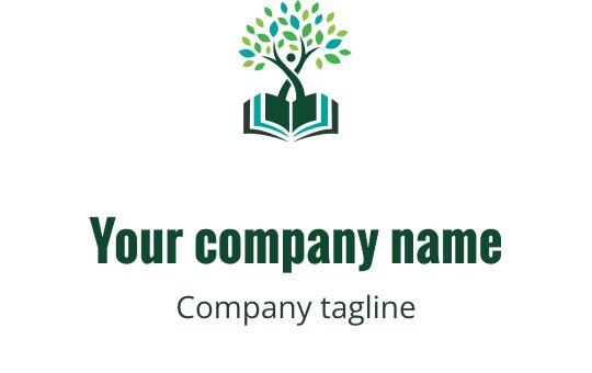 Modern logotypdesign med ett träd ovanför en öppen bok