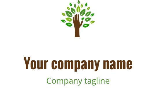 Modern trädlogo med gröna blad och en brun stam