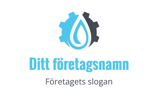 Modern logotypdesign med en blå vattendroppe och kuggelement