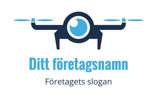 Modern logotypdesign för en drönare med ett cirkulärt öga och blå accenter