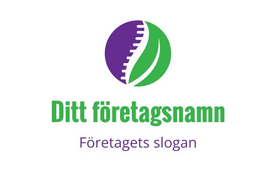 Modern logotypdesign med en lila och grön cirkulär form med bladdelement