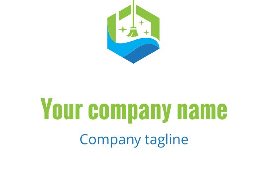 Modern hexagonal logotyp med klocka och vågelement