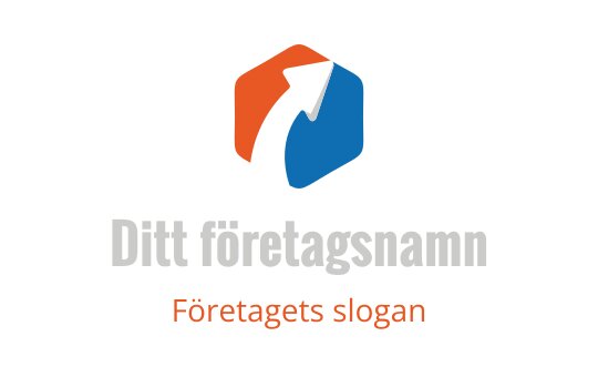 Modern hexagonal logotypdesign med uppåtriktad pil i orange och blått